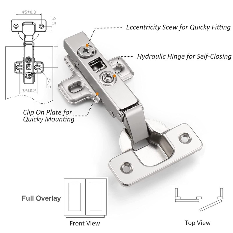 Probrico CHR093 105 Degree Soft Closing European Full Overlay Concealed