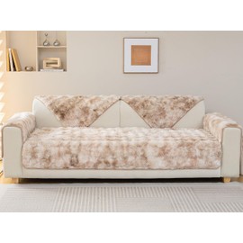 vctops Soft Fuzzy Faux Fur Sofa Couch Cover Cozy Fluffy Plush Sectional Couch Covers Furry Shaggy Non Slip Sofa Slipcover Thick Warm Furniture Protector (Light Coffee,36"x63")