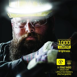 Liteband PRO 1000 Series Wide-Beam Adjustable Personal Headlamp , 210° Illumination, Battery-Powered, Fits Hard Hats and Helmets, LBP1000-L34HV, 1000 Lumens, High Visibility