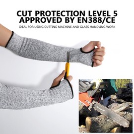 Cut Resistant Sleeves 14-Inch Cut Resistant Knit Sleeves - Level 5 Protection, Slash Resistant Sleeves with Thumb Slot Helps Prevent Scrapes, Scratches Skin Irritations UV-Protection, 1 Pair grey