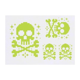 4 x 'Pixel Skull' Temporary Tattoos - Water Resistant, Skin-Safe, Non-Toxic Transfers, Mixed Sizes (TO00070718)