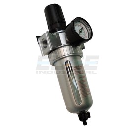 IN-LINE COMPRESSED AIR FILTER REGULATOR COMBO PIGGYBACK, 3/8" NPT PORTS, 105 CFM, POLY BOWL AND GUARD, 5 MICRON ELEMENT
