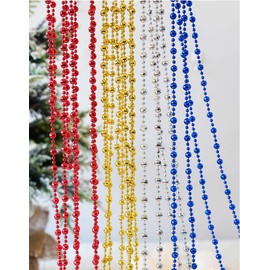 15 m Christmas Tree Pearl Garland Christmas Tree Decoration Bead Ribbon Pearl Diameter 8 mm and 4 mm Christmas Tree Chain Decoration (Red)