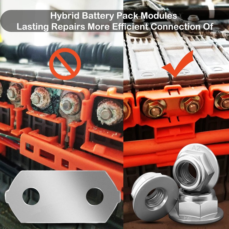 Hybrid Battery, Nickel-Plated Copper Bus Bars & SS Nuts Set,