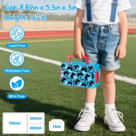 Kids Bento Lunch Box – 12 oz Stainless‑Steel Soup Thermo & 3‑Compartment Leak‑Proof Food Container with Built‑In Ice Pack, Insulated Food Jar for Boys & Girls, School & Travel (Blue-Game)