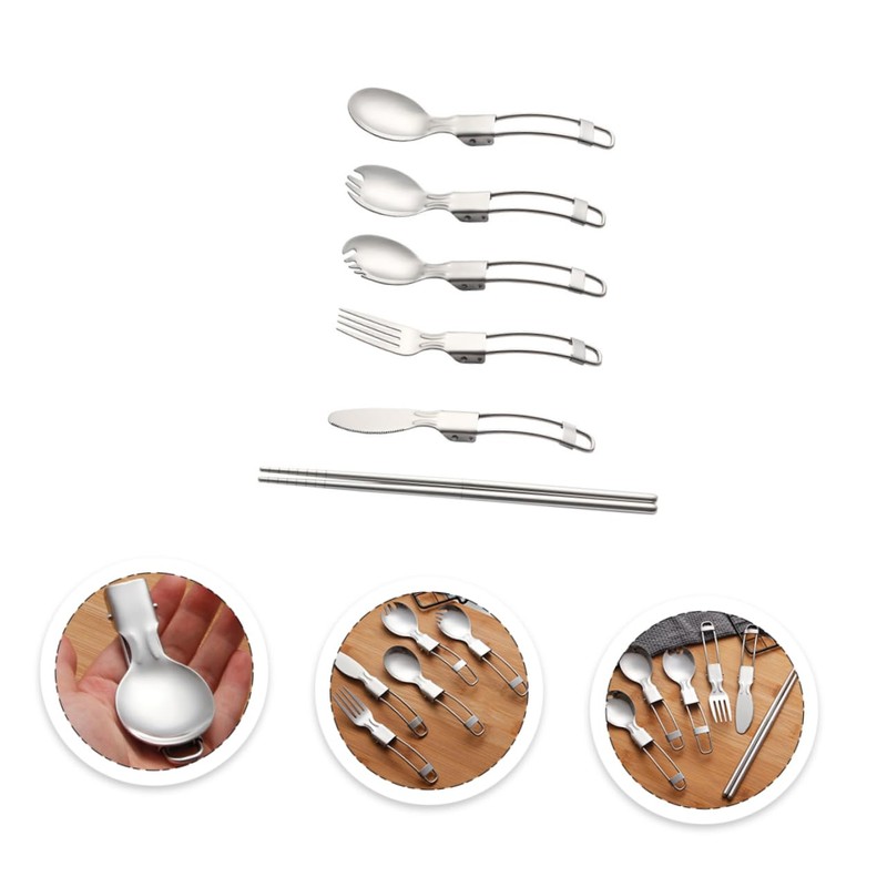 LIFKOME 1 Set Folding Picnic Tableware Portable Stainless Steel Cutlery