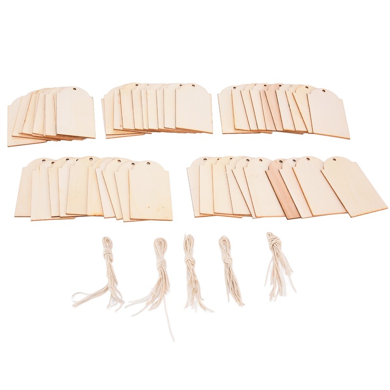 50pcs Wood Pieces DIY Natural Rustic Unfinished Wood with Hemp