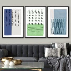 SIGNWIN Framed Canvas Print Wall Art Set Blue Green Geometric Color Blocks Abstract Shapes Illustrations Modern Art Contemporary Minimal Ultra for Living Room, Bedroom, Office - 24"x36"x3 Black