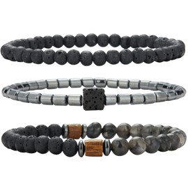 Dazylleco Mens Bracelets Beaded Braided Rope Bracelets Set for Men Mens Jewellery(Grey)