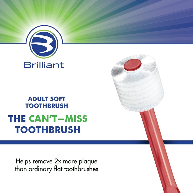 Brilliant Oral Care Adult Toothbrush with Soft Bristles, Round Head,