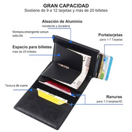 HeiLuon Tarjetero Hombre Minimalista y Plegable con Bloqueo RFID,Carteras para Caballero en Piel Premium, Diseño Delgado y Compacto,Cartera para Hombre con Cierre Magnético y Capacidad para 7 Tarjetas