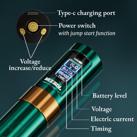 NEEBOL Wireless Tattoo Gun Rotary Tattoo Machine LED Display Screen 8 Hour Battery Life Extra Battery High-end Tattoo Pen Equipment Supply Permanent Tattoo Art Makeup Gift (Black-Extra Battery)