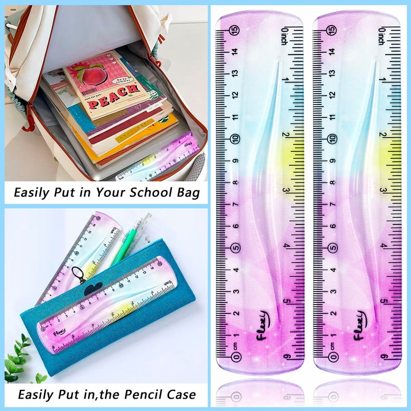 4 PCS 6 Inch Flexible Ruler, Bendable Plastic Ruler, Soft