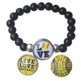 Sportybella Softball Interchangeable Snap Charm Bracelet- Beaded Softball Jewelry - Gift For Softball Players