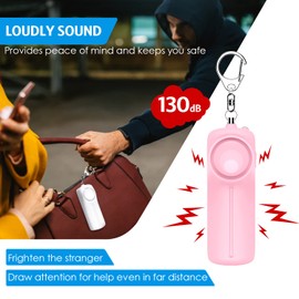 Safe Sound Personal Alarm Keychain for Women Protection - AMIR Safety Siren Keychain Loud Alarm - Personal Alert Device with LED Light - 130 dB Emergency Security Alert Key Chain Whistle, Pink&White