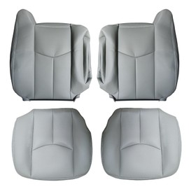 Driver and Passenger Side Bottom and Top Lean Back Leather Seat Cover Fit for 2003 2004 2005 2006 Chevy Silverado Tahoe Suburban Avalanche Yukon GMC Sierra (Pewter Gray 922 or 92i)