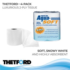 Thetford Aqua-Soft Toilet Tissue - Toilet Paper for RV and marine - 2-ply - Thetford 03300 (Pack of 4 rolls) , White