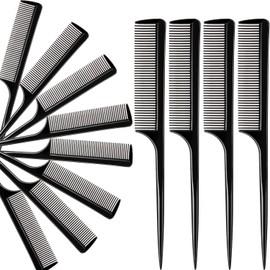 Boao 12 Pack Rat Tail Comb Styling Plastic Anti Static Heat Resistant Tail Comb for All Hair Types Fine Tooth for Men and Women(Black)