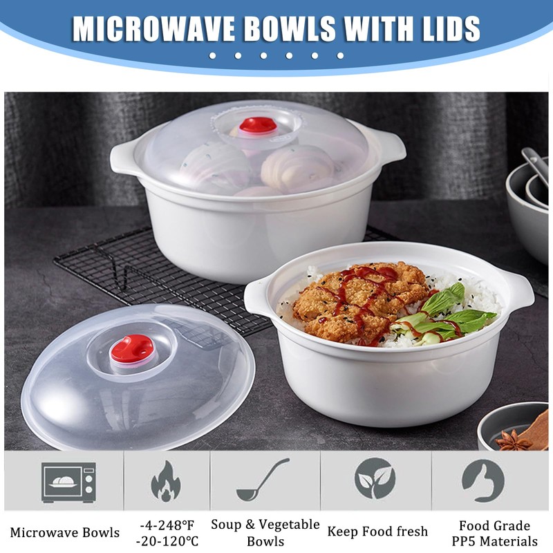 POYIPI Microwave Bowls with Lids Plastic Microwave Safe Bowls Microwave