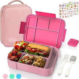 iNeibo Brotdose Kinder mit Fächern Lunchbox Kinder Brotdose mit Fächern Bento Box Kinder mit Soßenbox, Lunchtasche und Stickers Brotbox Jausenbox Snackbox Vesperbox Vesperdose Kinder für Schule