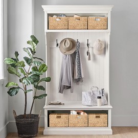 eHemco Extra Large Woven Hyacinth Wicker Storage Baskets with Iron Wire Frame, 16.1"x12.6"x9.5", Natural, Set of 6