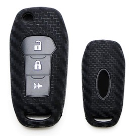 iJDMTOY Carbon Fiber Pattern Soft Silicone Key Fob Cover Compatible with 2016-2018 Ford Explorer, 2015-2019 Ford F-150, 2017-2019 Ford F-250 F-350 3-Button Flip Key (Black Twill Weave)