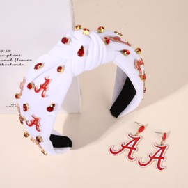 Game Day Knotted Headband Football Team Spirit White Top Knot Headband Red A Earrings Game Day Sports Hair Accessories for Football Mom Fan Gift