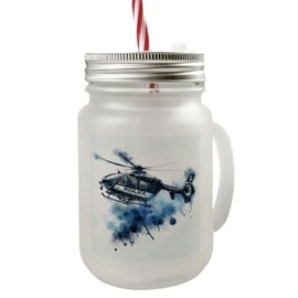 speecheese Police Helicopter Mason Jar Handle Drinking Glass with Lid Police Use Aviation Vehicle Safety when Flying Aviation Rescue Robust Glass for Fans