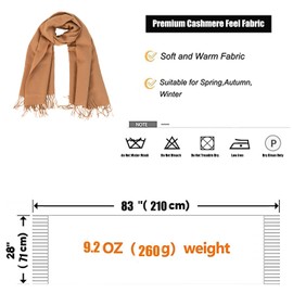 Micoop Winter Cashmere Feel Scarf Plain Pashmina Scarf Wraps Soft Warm Blanket Scarves for Women Girls, khaki, Unit size