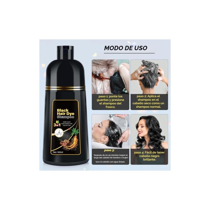 YOURTONE Tinte para El Cabello Negro Natural Champú Instantáneo y
