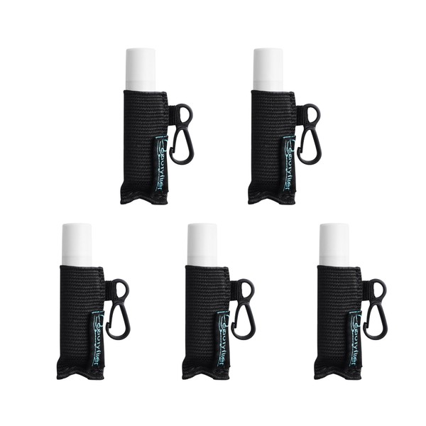 Beautyflier Pack of 5 Clip-on Sleeve Chapstick Pouch Keychain Lipstick Holder Elastic Lip Balm Holster Travel Accessories (Black)