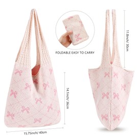 WantGor Crochet Bags, Beach Mesh Tote Bag, Women's Shoulder Bag, Shopping Bag, Casual Travel Bag, Foldable Hobo Bags, Apricot Pink