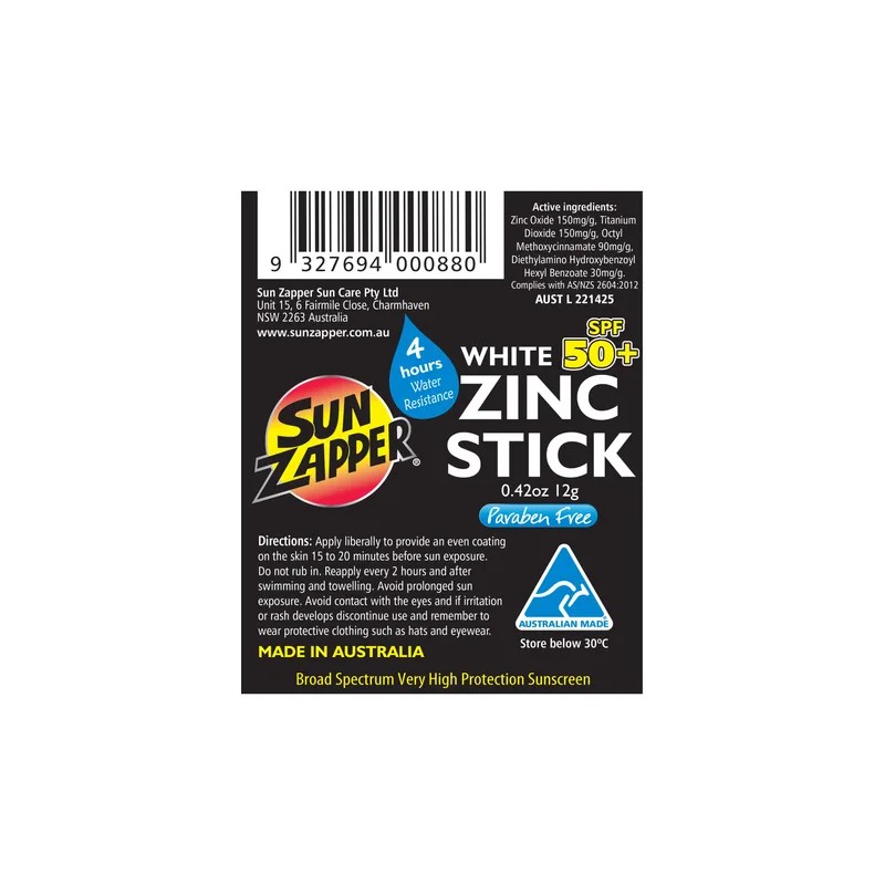 Sun Zapper Zinc Stick White Spf 50+ 12g