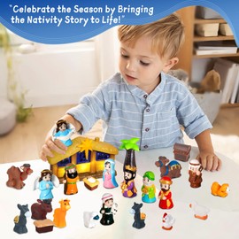 25 Pcs Nativity Set for Kids with Light, Christmas Nativity Toys Kids Nativity Play Set Include Baby Jesus, Mary, Joseph, Manger, Small Nativity Scene for Toddlers Children Christian Religious Gifts
