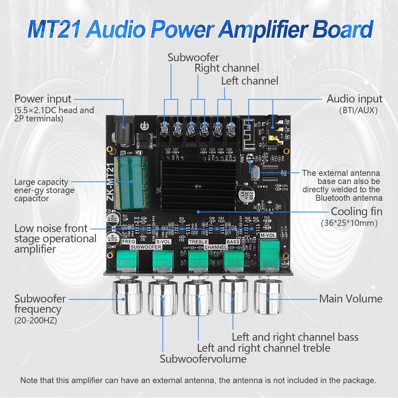Bluetooth Hi-Fi Amplifier ZK-MT21 2.1 Channels Mini Stereo Audio Amplifier