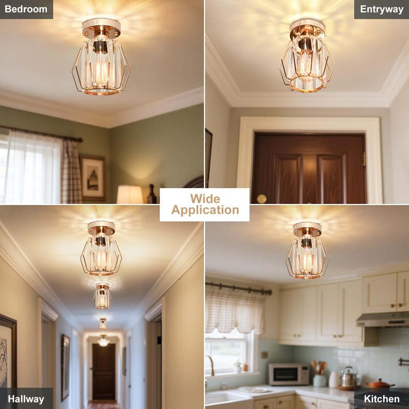 Mlihove Hallway Ceiling Lights Crystal Lighting, Gold Samll Chandelier Modern