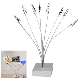 Memo Clip Holder, Memo Holder with 8 Crocodile Clips, Office Memo Clip, Metal Photo Holder, for Photos, Notes, Graphics, Postcards, and Paper, Silver