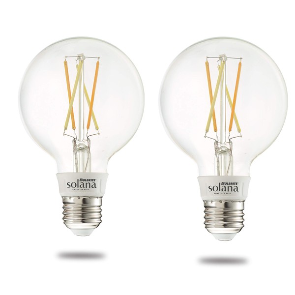 Bulbrite Solana 2-Pack G25 WiFi Connected Edison Filament LED Smart Light Bulb, Clear
