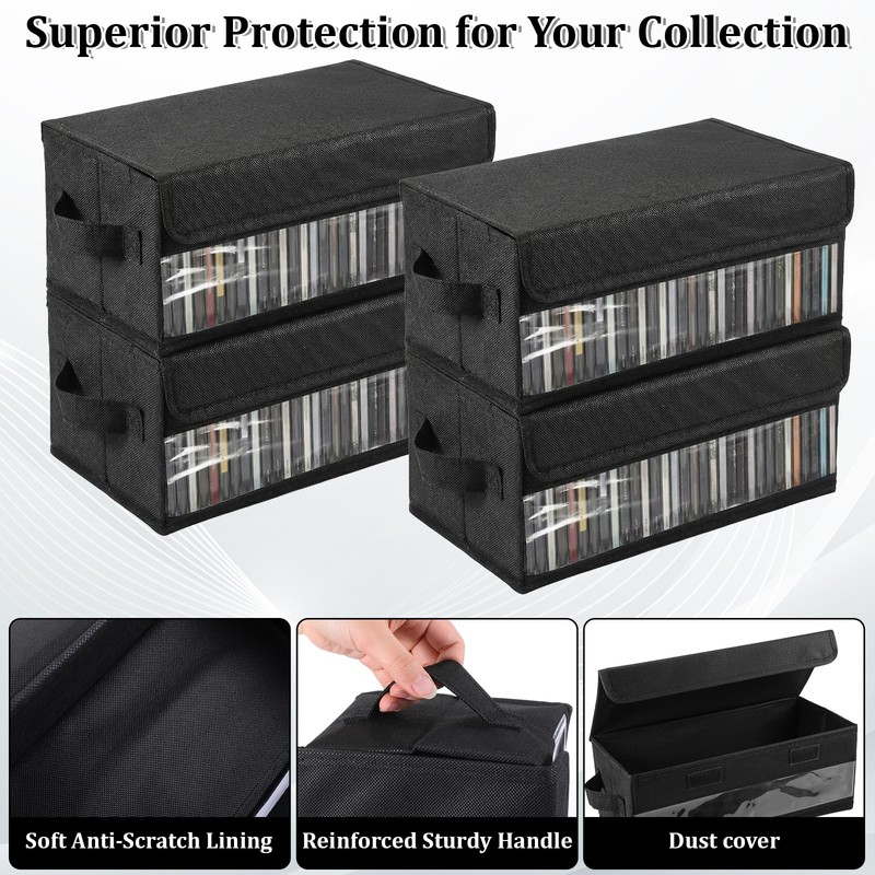 Lyksgir 4 Pack CD Storage Box with Visible Window, Stackable