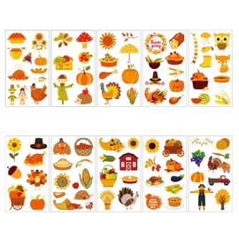 Autumn Thanksgiving Temporary Tattoos for Boys,Girls,Kids,10 Sheets Kids Tattoos Fall Harvest Pumpkin Turkey Tattoo Stickers for Children's Stick on Tattoos Autumn Thanksgiving Theme Party Bag Filler