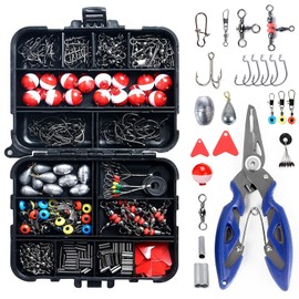 Mingzhe 263pcs Fishing Accessories Set with Tackle Box Including Plier Jig Hooks Sinker Weight Swivels Snaps Sinker Slides
