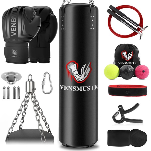 Vensmuste Punching Bag for Adults, 4FT PU Heavy Boxing Bag Set, Heavy Punching Bag with 12OZ Gloves for MMA Karate Kickboxing Boxing Muay Thai Training at Home or Gym - Unfilled Heavy Bag