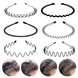 6 bandas de metal para el cabello, aro ondulado de primavera, unisex, diadema negra, antideslizante, para mujeres y hombres