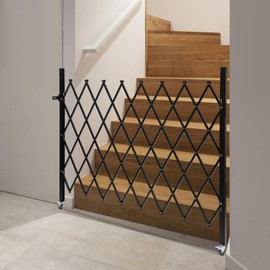 QUSKLISU Single Folding Security Gate, 48'H x 66W, Iron & Aluminum, Black, Targets Animals, Padlock Closure, Wall Mount