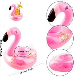 Sonarun 40 Pack Inflatable Flamingo Drink Holder Glitter Confetti Pink Flamingo Drink Floats Sparkling Blow Up Flamingo Cup Holder for Summer Pool Beach Hawaiian Party Toys