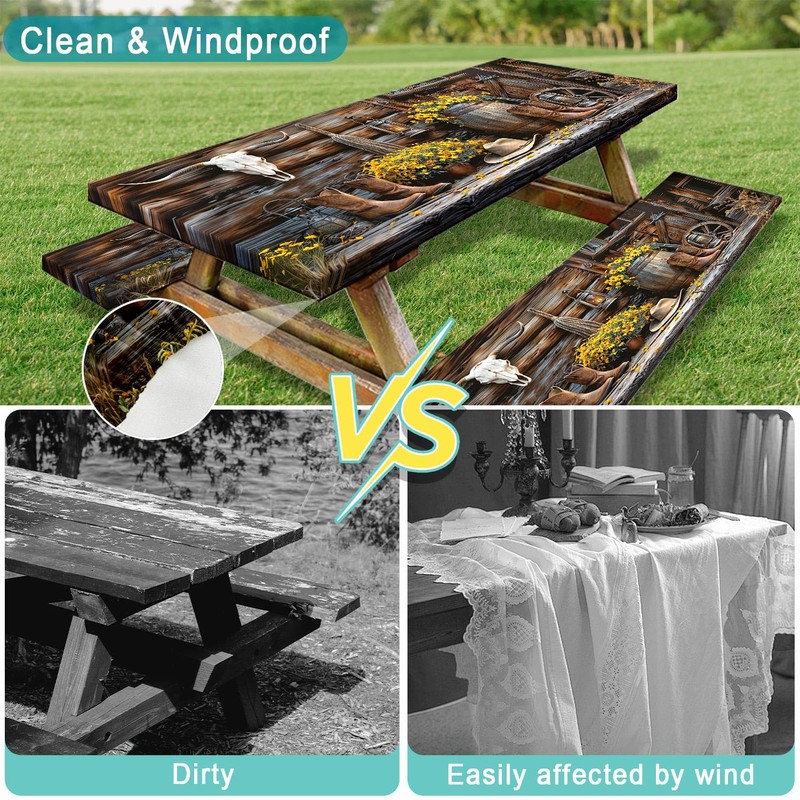 Wathon Picnic Table Cover with Bench Covers Western Cowboy 6FT