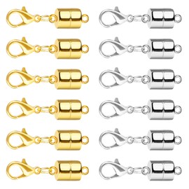 SUTQIGUI Magnetic Necklace Clasp and Closures with Lobster Clasp, 14K Gold and Silver Bracelet Necklace Extenders for Women Jewelry Magnetic Clasps for Necklaces(12PCS)