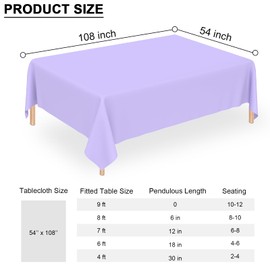 QISOLIY 3 Pcs Light Purple Tablecloth Plastic Table Cloth for Parties Disposable Rectangle Light Purple Table Cloths for Bridal Shower Birthday Engagement Wedding Party Decorations 54 ×108 Inch