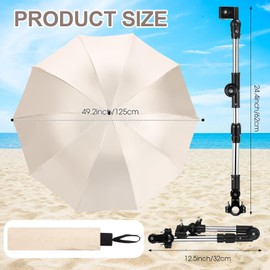 Sunnymove 2 Sets Beach Chair Umbrella with Clamp 49.2" 360° Adjustable Golf Umbrella with Clip and Retractable Stand Sun Shade for Camping Outdoor Travel Patio Wheelchair Golf Cart Stroller(White)
