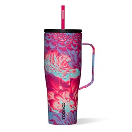 Corkcicle Cold Cup XL Insulated Tumbler with Handle, Lid, & Straw, Dopamine Floral, 30 oz – Reusable Cupholder Friendly Water Bottle Keeps Drinks Cold 12hrs